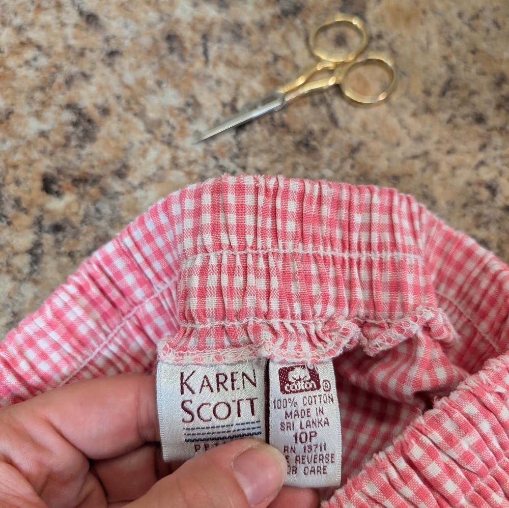 Karen Scott Pink Gingham Pants 10P Petite Pull-On Cotton Elastic Waist Summer Cr - Picture 8 of 8